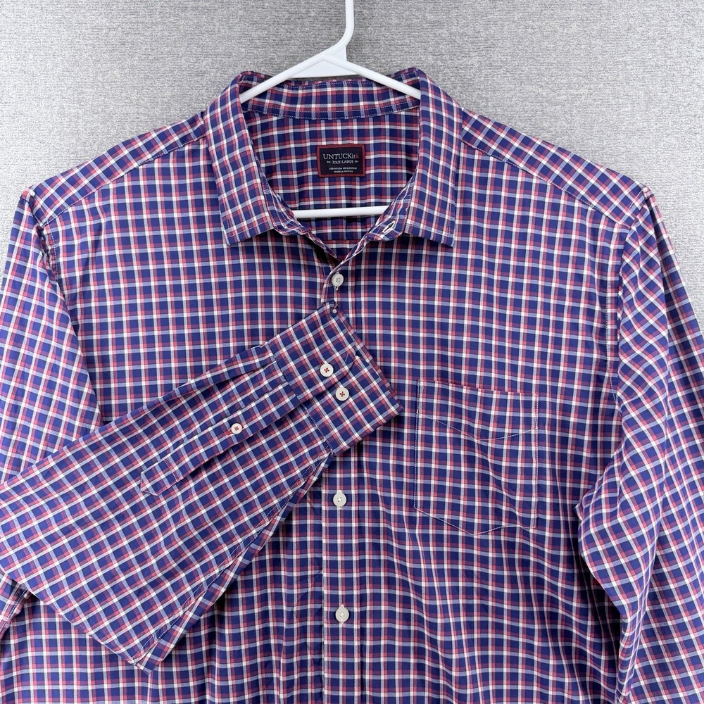 UNTUCKit Stuhlmuller Shirt Men XXXL Blue Red Plaid Long Sleeve Button Up Nylon
